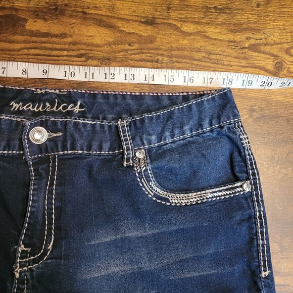Maurices Jeans Sz 20 Skinny Mid Rise Dark Wash Thick Stitch Embellished Stretch - Picture 5 of 10